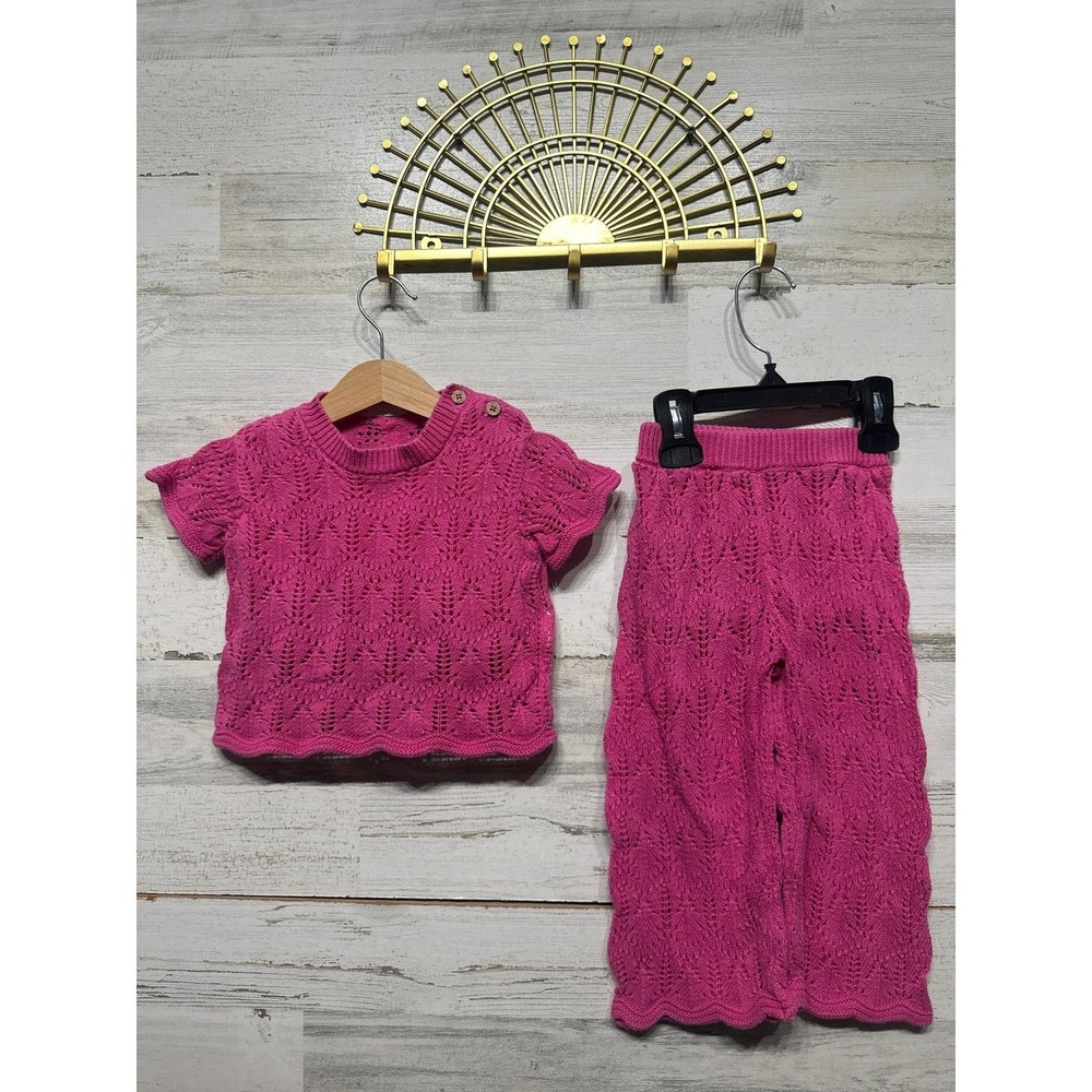 Jessica Simpson Pointelle Knit Set Girls 12m Hot Pink Scalloped‎ Boho